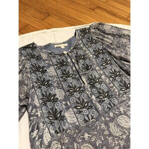 Marea by Liz Joy Womens Small Maxi Dress Dusty Blue Indian Block Print GUC